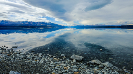 Reflection Lake Manapouri of South Island, New Zealand.