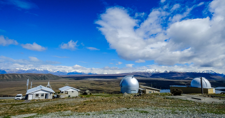 Observatory on top of Mount John in South Island of New Zealand.の写真素材