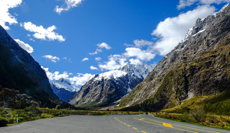 Highway with mountain background in North Island, New Zealand.の写真素材