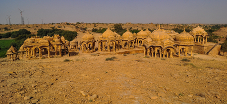 Ancient temple on desert at sunny day in Jaisalmer, Rajasthan, India.の写真素材