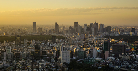 Tokyo, Japan - Sep 29, 2017. Sunset on business district in Tokyo, Japan. Tokyo is the capital city of Japan and one of its 47 prefectures.のeditorial素材