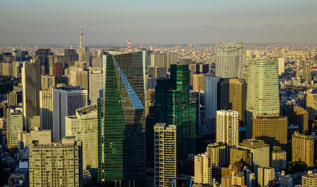 Tokyo, Japan - Sep 29, 2017. Business district at sunset in Tokyo, Japan. Tokyo is the capital city...