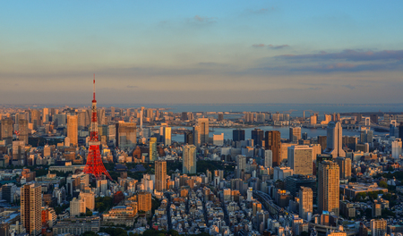 Tokyo, Japan - Sep 29, 2017. Tokyo Tower with cityscape at sunset. Tokyo ranked first in the Global Economic Power Index and third in the Global Cities Index.のeditorial素材