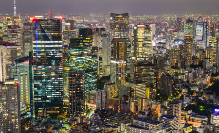 Tokyo, Japan - Sep 29, 2017. Night scene of business district in Tokyo, Japan. Tokyo ranked first in the Global Economic Power Index and third in the Global Cities Index.のeditorial素材