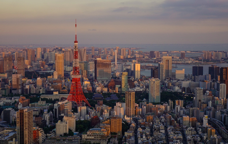 Tokyo, Japan - Sep 29, 2017. View of Tokyo Tower at sunset. Tokyo is the destination for business, education, modern culture, and government.のeditorial素材