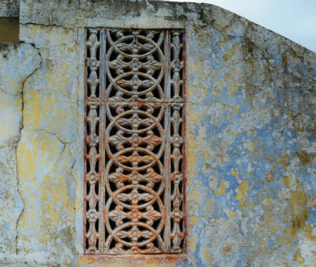 Beautiful sandstone carvings on the wall of ancient palace in Jaipur, India.の写真素材