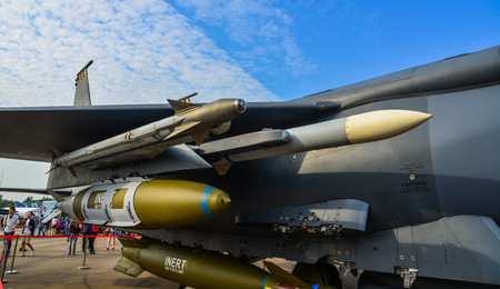 Singapore  - Feb 10, 2018. A military aircrafts with missiles belong to the Singapore Air Force on...