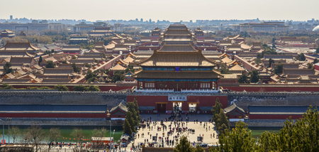 Beijing, China - Mar 1, 2018. Aerial view of the Forbidden City in Beijing, China. Since 2012, the complex has seen an average of 15 million visitors annually.のeditorial素材