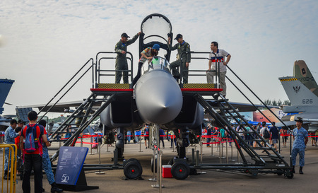 Singapore - Feb 10, 2018. A McDonnell Douglas F-15E Strike Eagle fighter aircraft of Singapore Air...
