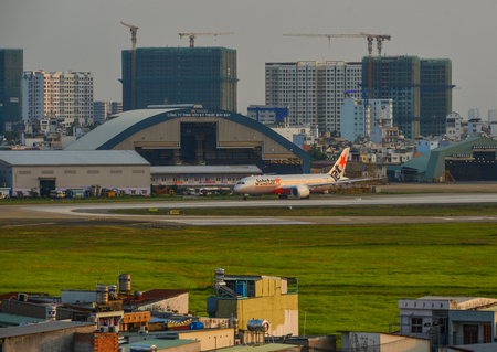 Saigon, Vietnam - Mar 11, 2018. Civil aircrafts docking at Tan Son Nhat Airport (SGN) in Saigon (Ho Chi Minh City), Vietnam.のeditorial素材