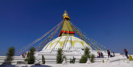 Kathmandu, Nepal - Oct 19, 2017. Boudhanath Stupa in Kathmandu, Nepal. Boudhanath is the largest stupa and the holiest Tibetan Buddhist in Nepal.のeditorial素材