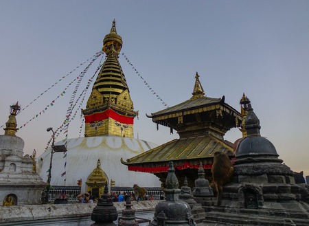 Kathmandu, Nepal - Oct 18, 2017. Tourists visit the Swayambhunath Temple in Kathmandu, Nepal. The temple is probably the most sacred among Buddhist pilgrimage sites.のeditorial素材