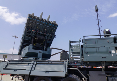 Singapore  - Feb 10, 2018. A SPYDER Surface-to-Air Missile System belong to the Singapore Air Force sits on display in Changi Airbase, Singapore.のeditorial素材