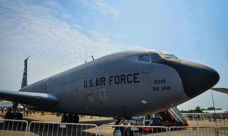 Singapore - Feb 10, 2018. A United States Air Force (USAF) Boeing KC-135 Stratotanker on display in Changi, Singapore.のeditorial素材
