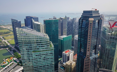 Singapore - Feb 9, 2018. Aerial view of Singapore. The GDP value of Singapore represents 0.48 percent of the world economy.のeditorial素材