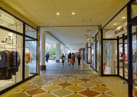 Mie, Japan - Mar 16, 2018. People walking at Nagashima Outlet Mall in Mie, Japan. There are many popular sightseeing spots near Nagoya, Japan.のeditorial素材