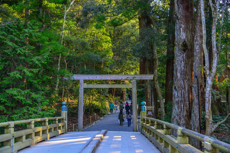 Mie, Japan - Mar 17, 2018. People visit Ise Shrine (Ise Jingu) in Mie, Japan. The Shrine is Japan most sacred Shinto shrine and dates back to the 3rd Century.のeditorial素材