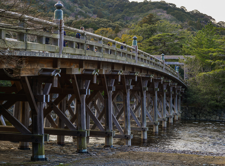 Mie, Japan - Mar 17, 2018. Uji Bridge of Ise Shrine (Ise Jingu) in Mie, Japan. The Shrine is Japan most sacred Shinto shrine and dates back to the 3rd Century.のeditorial素材