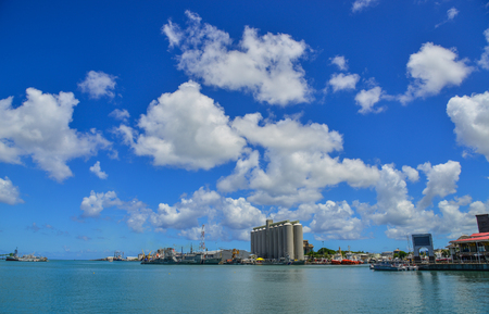 Port Louis, Mauritius - Jan 4, 2017. Caudan Waterfront at sunny day in Port Louis, Mauritius. Port Louis is the country economic, cultural and political centre.のeditorial素材