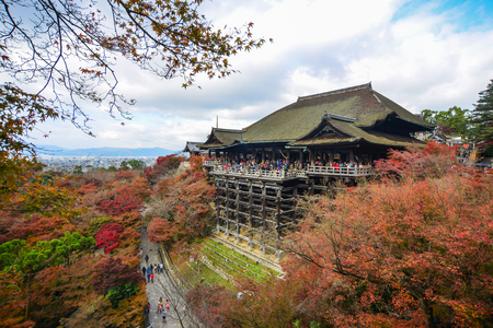 Kyoto, Japan - Nov 29, 2016. Main Hall of Kiyomizu Temple at autumn in Kyoto, Japan. The temple is part of the Historic Monuments of UNESCO World Heritage site.のeditorial素材
