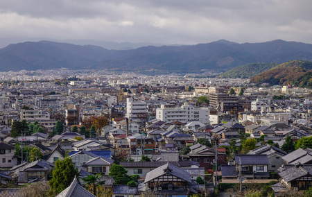 Kyoto, Japan - Nov 29, 2016. Aerial view of Kyoto, Japan. Kyoto was the capital of Japan for over a millennium, and carries a reputation as its most beautiful city.のeditorial素材