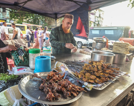 Yangon, Myanmar - Oct 15, 2015. Street food in Yangon, Myanmar. Yangon is the largest city and main economic hub of Myanmar.のeditorial素材