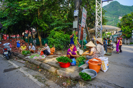 Hanoi, Vietnam - May 24, 2016. Street market of Old Quarter in Hanoi, Vietnam. Old Quarter has a history that spans 2000 years and represents the eternal soul of the city.のeditorial素材