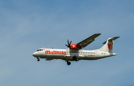Langkawi, Malaysia - May 1, 2018. An ATR 72 aircraft of Malindo Air landing at the Langkawi...