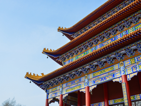Harbin, China - Feb 25, 2018. Part of Chinese temple in Harbin, China. Harbin is the capital of Heilongjiang province, Northeastern China.のeditorial素材