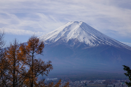 Autumn scenery of Mount Fuji in sunny day.の写真素材