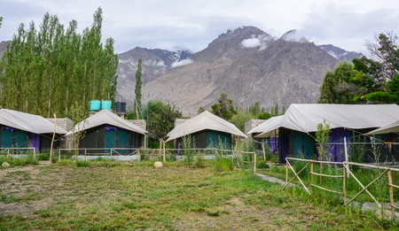 Tented tourist camps in Ladakh, India. Ladakh is the highest plateau in the state of Jammu & Kashmir with much of it being over 3000m.の写真素材