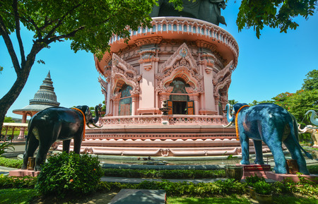 Bangkok, Thailand - Apr 22, 2017. Elephant statues at Erawan Temple in Bangkok, Thailand.のeditorial素材