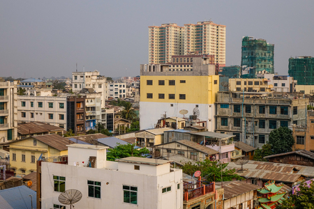 Yangon, Myanmar - Feb 26, 2016. Cityscape of Yangon, Myanmar. Yangon is Myanmar largest city and its most important commercial centre.のeditorial素材