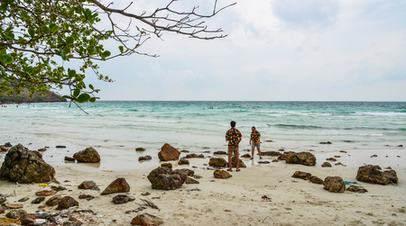 Kien Giang, Vietnam - Apr 6, 2018. People enjoying on wild beach of Nam Du Island at sunny day in Kien Giang, Vietnam.のeditorial素材
