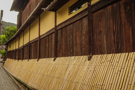 Details of Japanese wooden house at old town in Kyoto, Japan.のeditorial素材