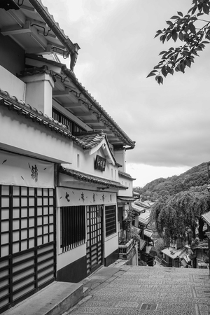 Kyoto, Japan - Jul 15, 2015. Wooden houses at Sannenzaka Old Town in Kyoto, Japan. Kyoto was the Imperial capital of Japan for more than one thousand years.のeditorial素材