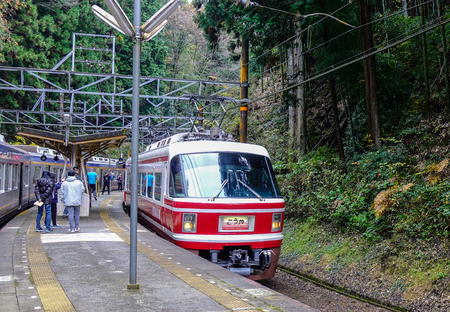 Osaka, Japan - Nov 24, 2016. Railway station on Mount Koya in Osaka, Japan. The railway system in Japan has a high reputation for punctuality and safety.のeditorial素材