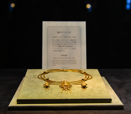 Toba, Japan - Mar 18, 2018. Precious jewelry for display at museum of Mikimoto Pearl Island in Toba, Japan.のeditorial素材