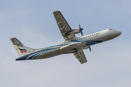 Phuket, Thailand - Apr 25, 2018. An ATR 72 airplane of Bangkok Airways taking-off from Phuket International Airport (HKT).のeditorial素材
