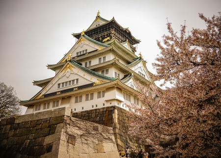 Osaka, Japan - Apr 7, 2014. View of Osaka Castle (Osakajo) in spring time. The castle is one of Japan most famous landmarks.のeditorial素材