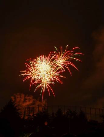 Beautiful colorful fireworks on dark sky in Kyoto, Japan.の写真素材