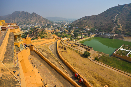 Aerial view of Amber Fort at sunny day in Jaipur, India.のeditorial素材