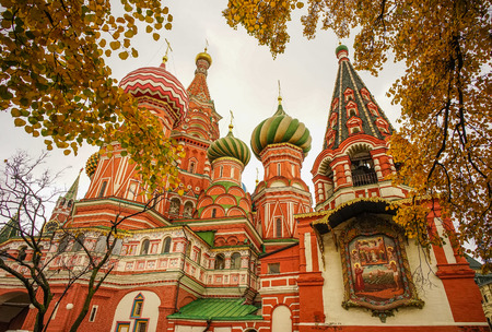 View of Saint Basil Cathedral on Red Square at autumn in Moscow, Russia.の写真素材