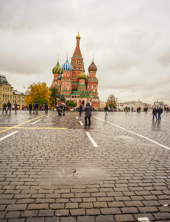 People visit Saint Basil Cathedral at the Red Square in Moscow, Russia.のeditorial素材