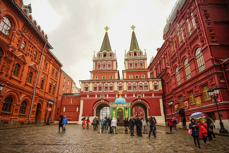 Moscow, Russia - Oct 4, 2016. People visit the State Historical Museum at Red Square in Moscow, Russia.のeditorial素材
