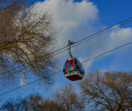 Cable car at sunny day in Harbin, China. Harbin is largest city in the northeastern region of China.の写真素材