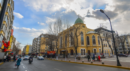 Harbin, China - Feb 22, 2018. Street of Harbin, China. Harbin is largest city in the northeastern region of China.のeditorial素材