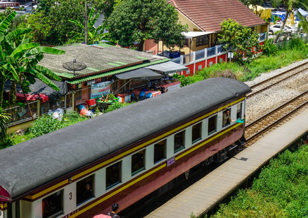 Bangkok, Thailand - Apr 23, 2018. A train coming to station in Bangkok, Thailand. Bangkok is the...