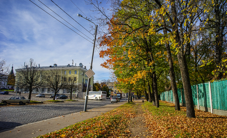 Vyborg, Russia - Oct 6, 2016. Street at autumn in Vyborg, Russia. Vyborg is 174km northwest of St Petersburg and just 30km from the Finnish border.のeditorial素材