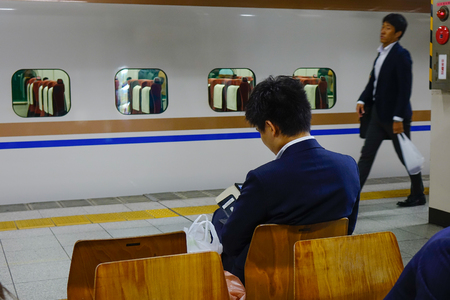Sendai, Japan - Oct 3, 2017. Passenger waiting at train station in Sendai, Japan. Japan has one of the most developed railway networks in the world.のeditorial素材